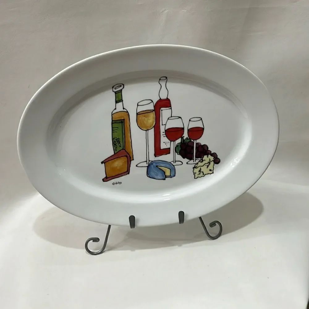 Ursula Dodge Serving Tray Wine Cheese Oval Platter 14 1/2 In Long 10 1/4 Wide